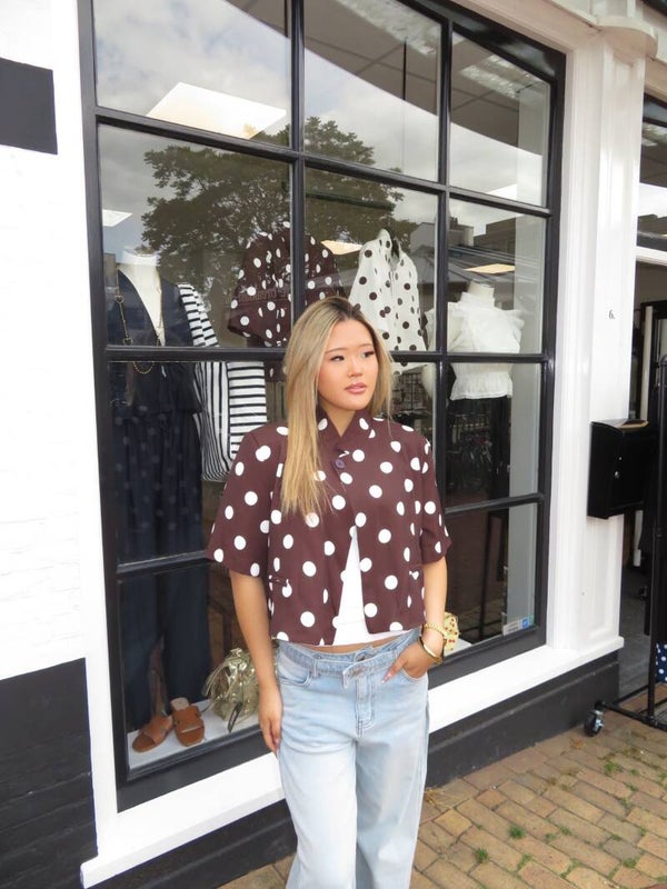 Polkadot cropped blazer blouse