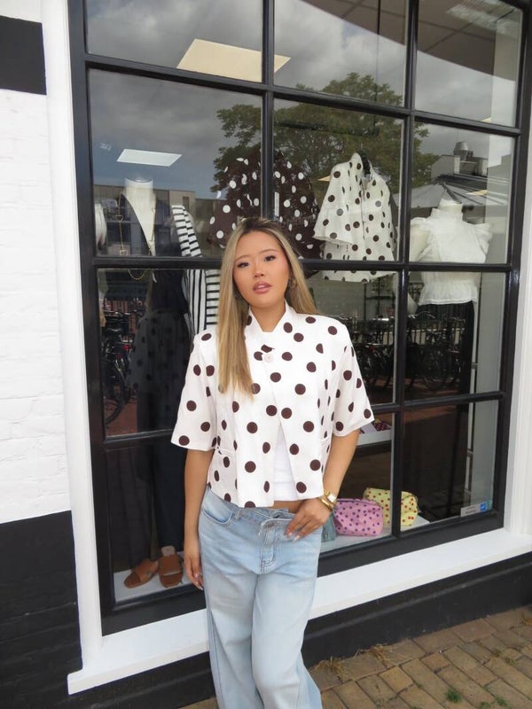 Polkadot cropped blazer blouse