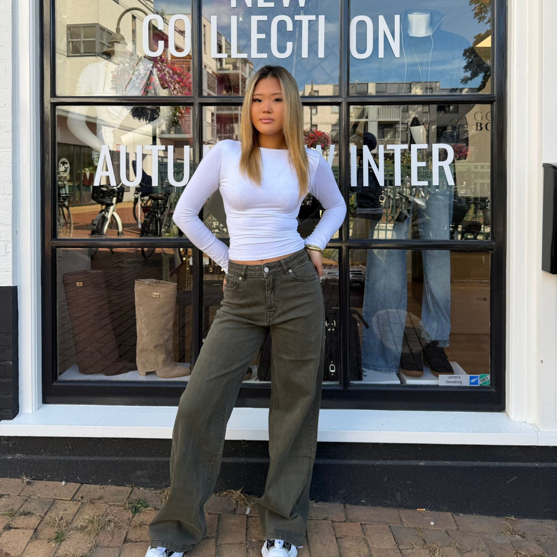 Olive baggy wide leg jeans