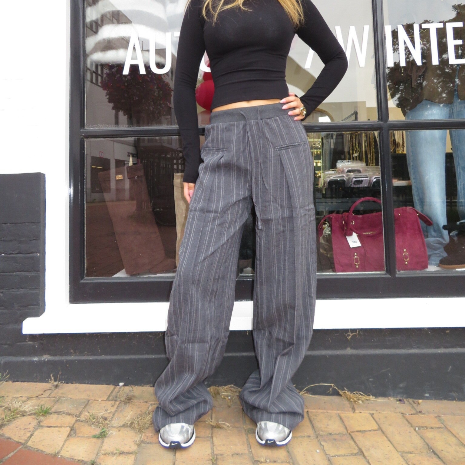Thea pleated stripe trousers