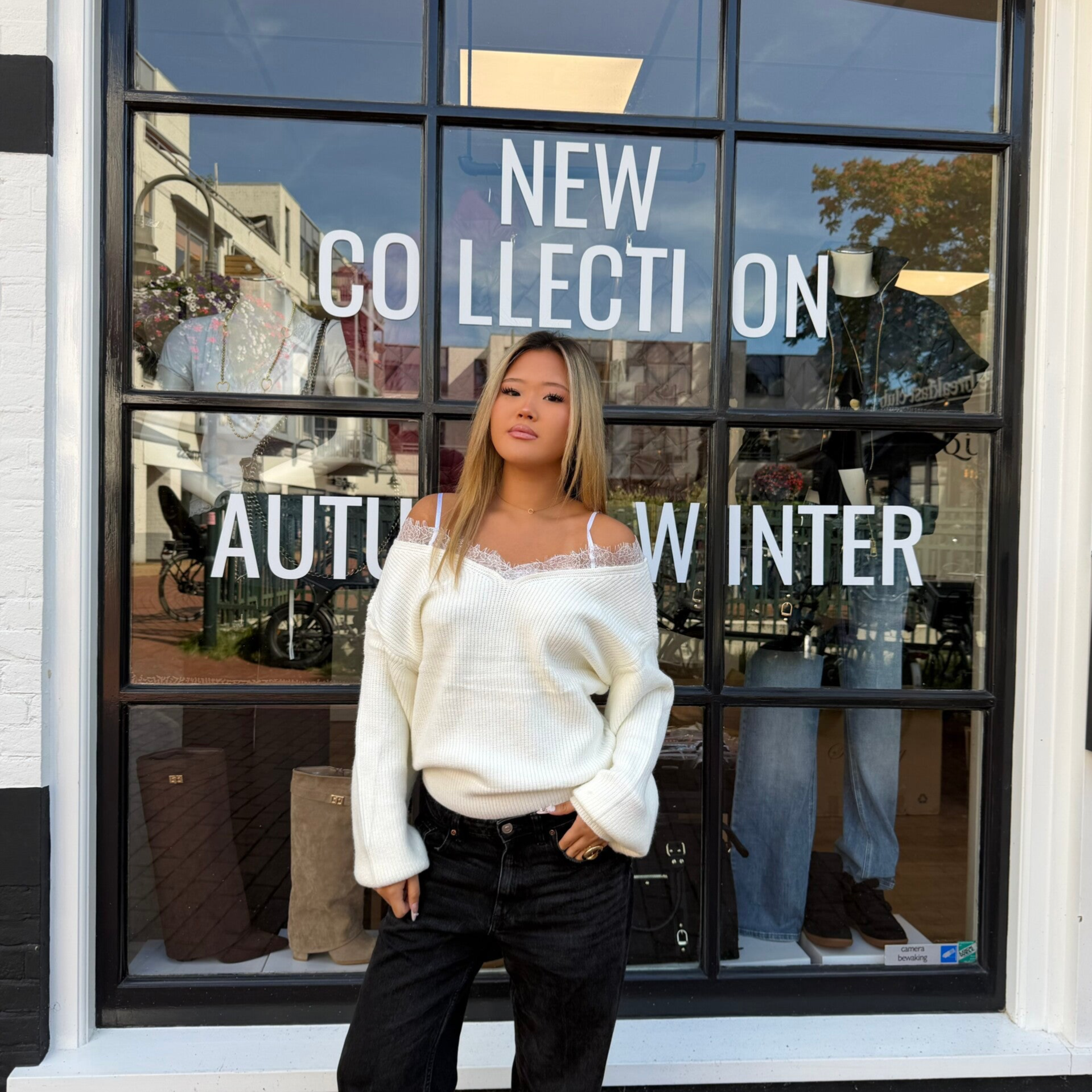 Nefeli off shoulder lace sweater