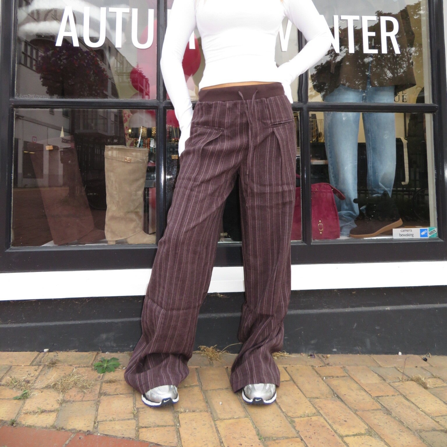 Thea pleated stripe trousers