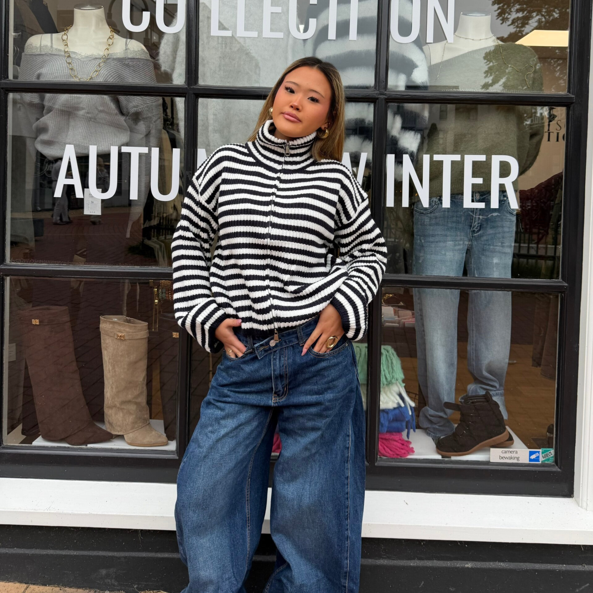 Stripe zip knit