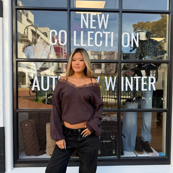 Nefeli off shoulder lace sweater