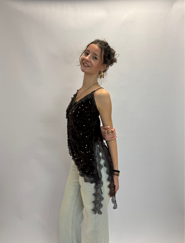 Amy asymmetrical glitter top