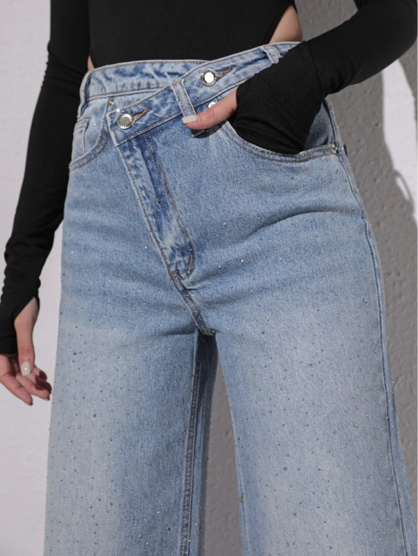 Nikki Cross-Waist Glitter Jeans