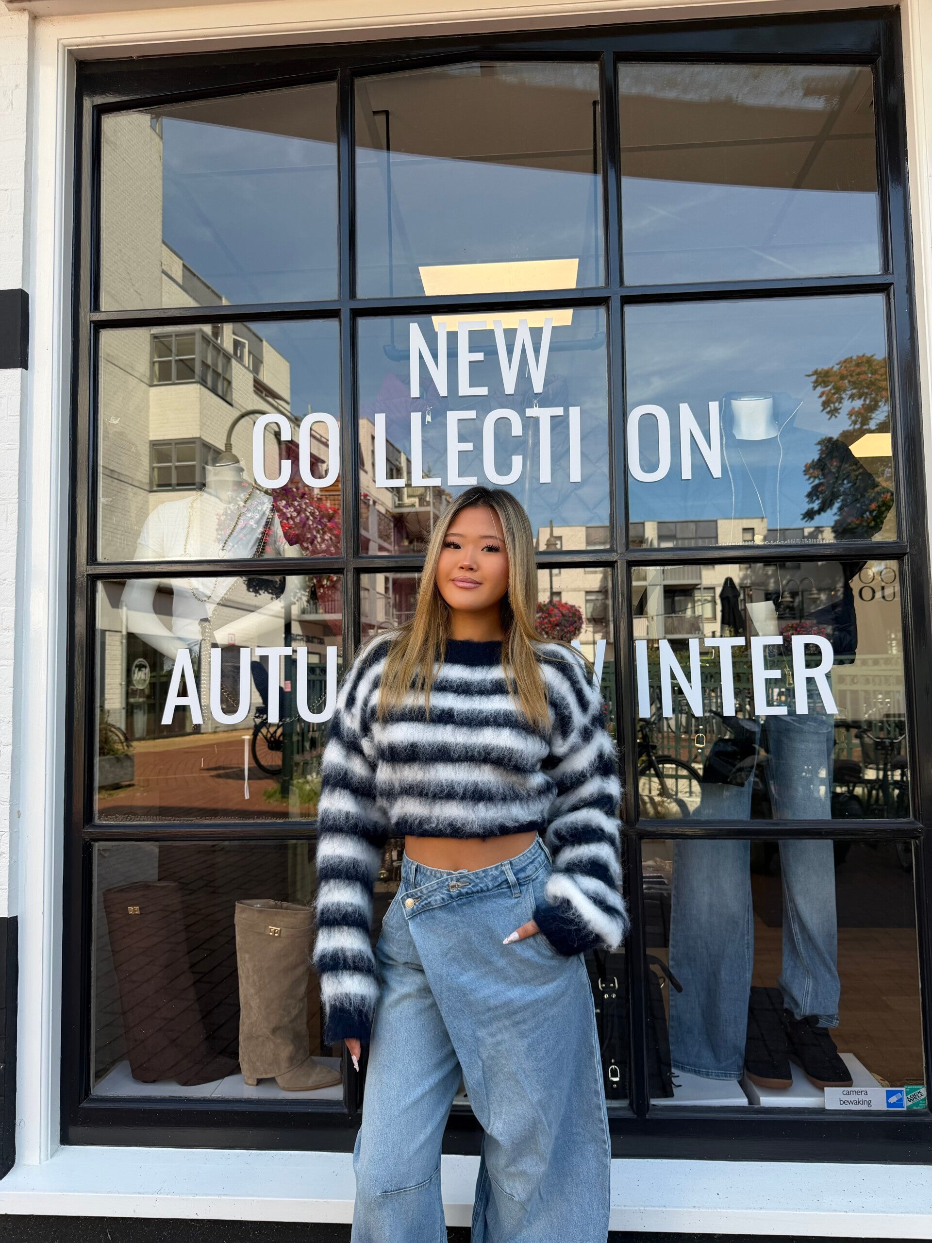 Fien cropped fluffy striped sweater
