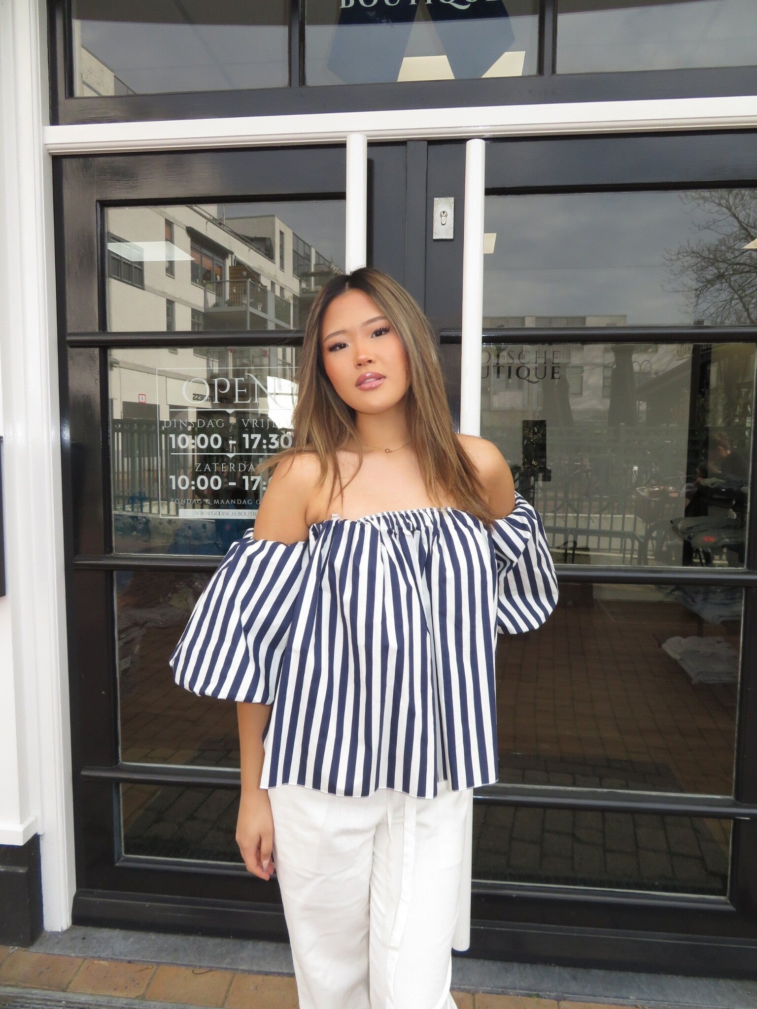 Stripe off shoulder top