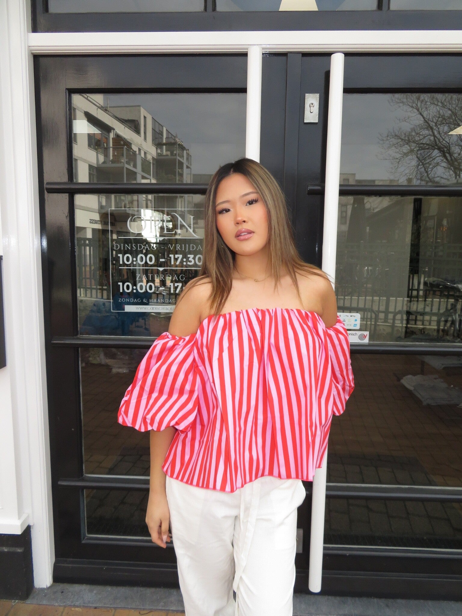 Stripe off shoulder top