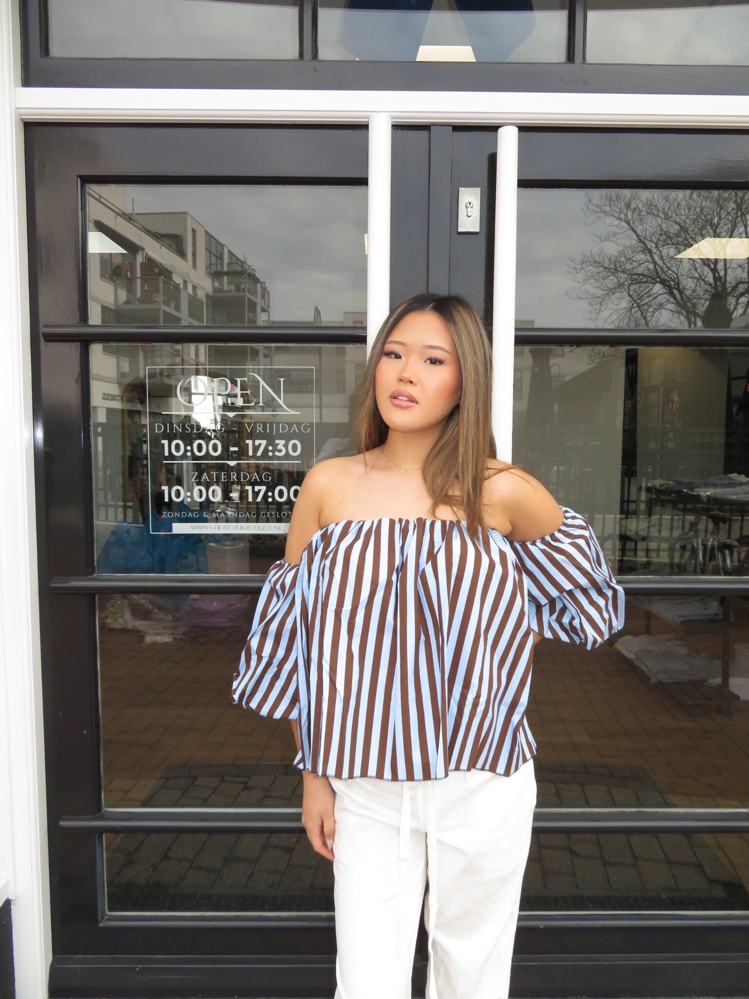 Stripe off shoulder top