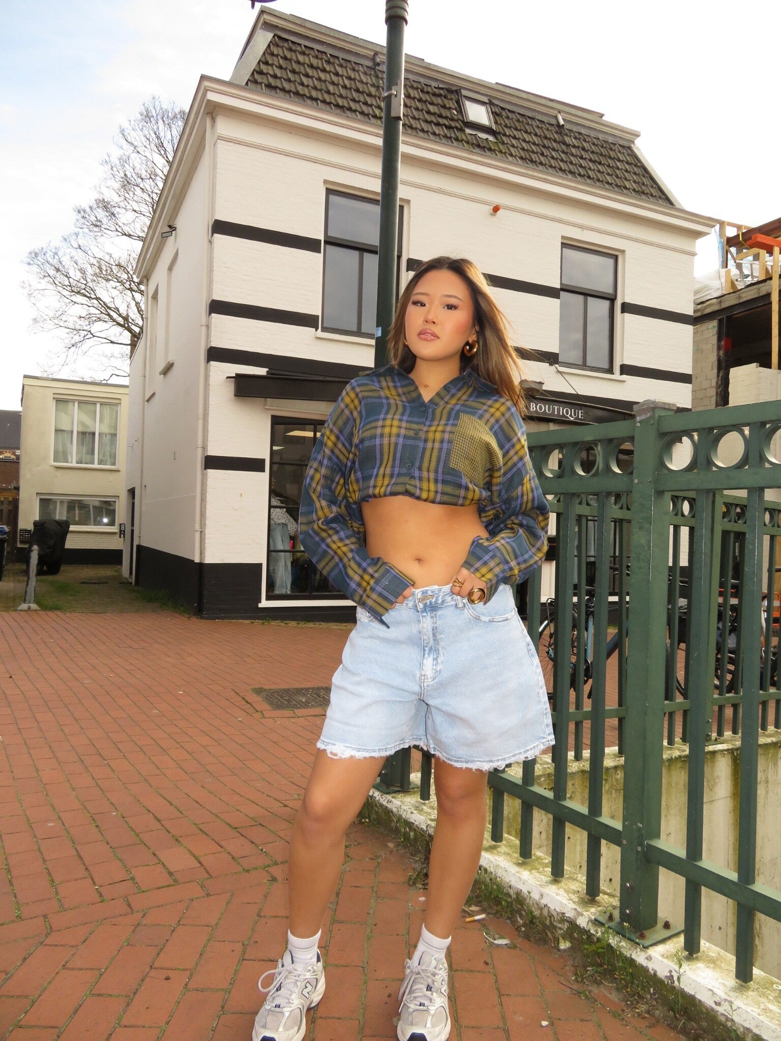Club denim short – Verstelbare tailleknopen