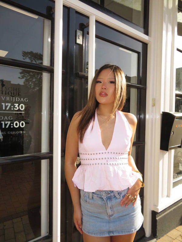 Studded halter open back top