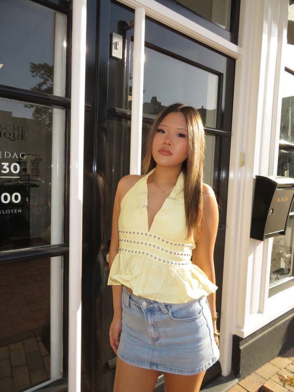 Studded halter open back top
