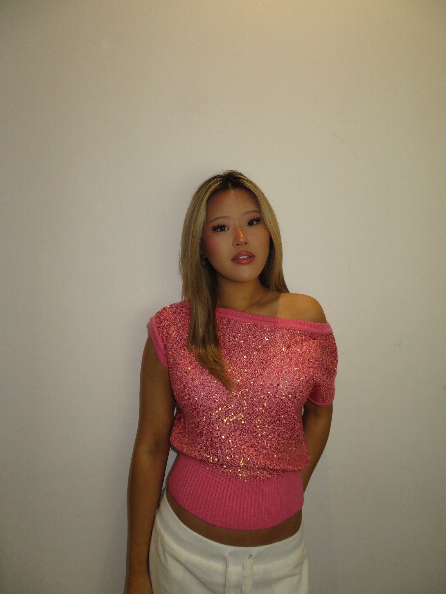 Off Shoulder Sequin Knit Top