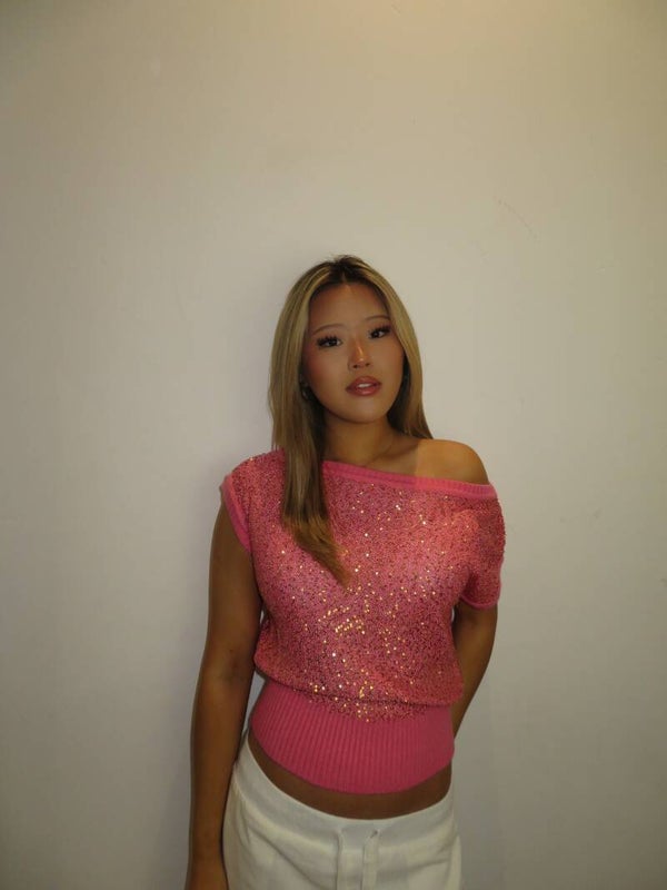 Off Shoulder Sequin Knit Top