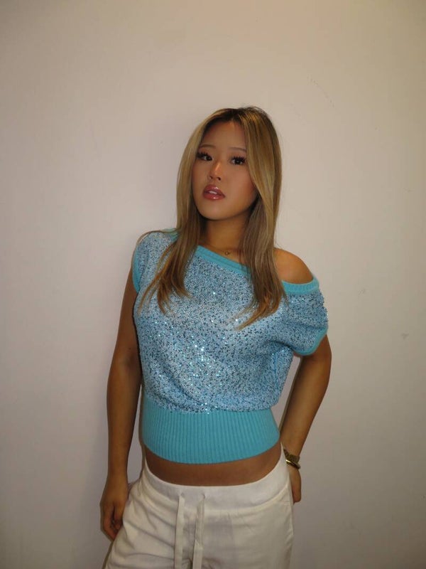 Off Shoulder Sequin Knit Top