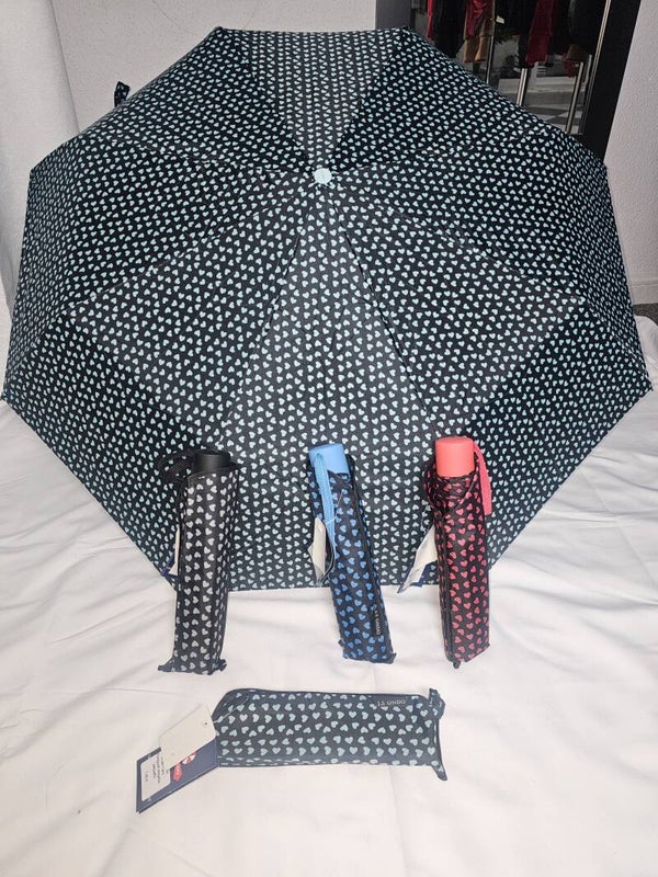Paraguas plegable para bolso con estampado de corazones