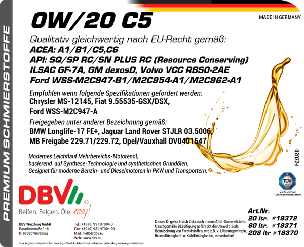 0W-20 C5 SYNTHETISCHES MOTORENÖL ILSAC GF-7A