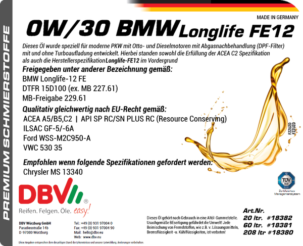 0W-30 BMW LONGLIFE - 12 FE
