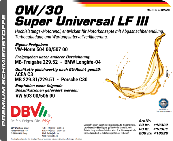 0W-30 SUPER-UNIVERSAL LONGLIFE III