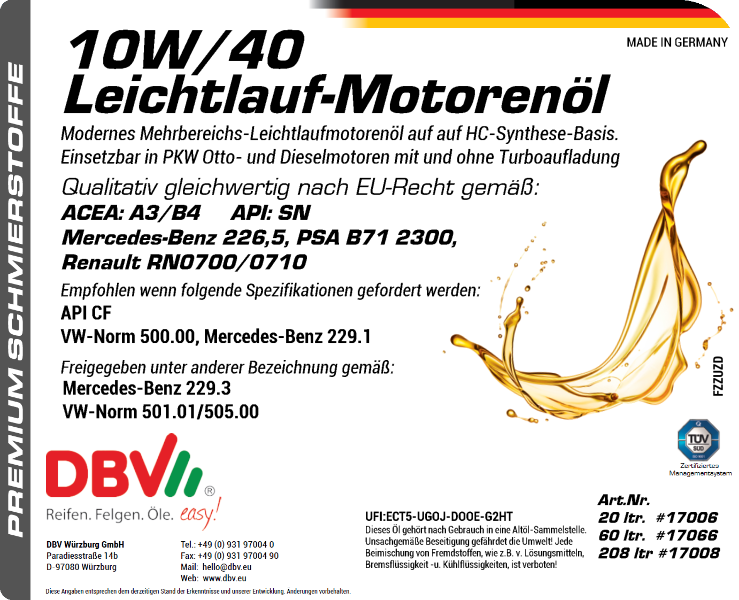 10W-40 DBV-LEICHTLAUF-MOTORENÖL