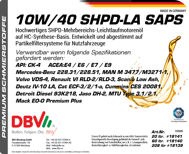10W-40 SHPD-LA SAPS