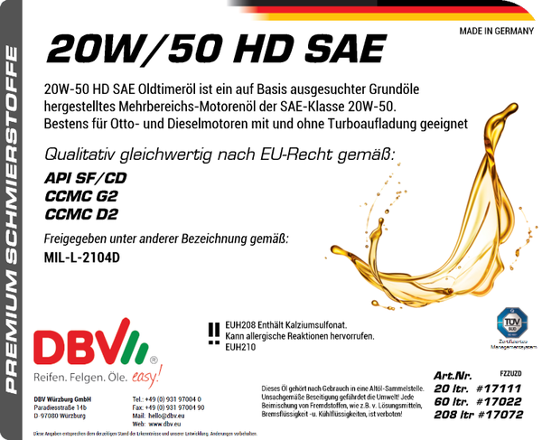 20W-50 HD SAE OLDTIMERÖL
