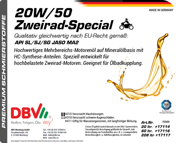 20W-50 Z DBV-ZWEIRAD-SPECIAL-MOTORENÖL JASO MA (4-TAKT)