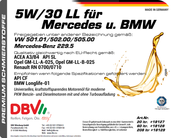 5W-30 LL (SYNTHETIK) FÜR MERCEDES + BMW