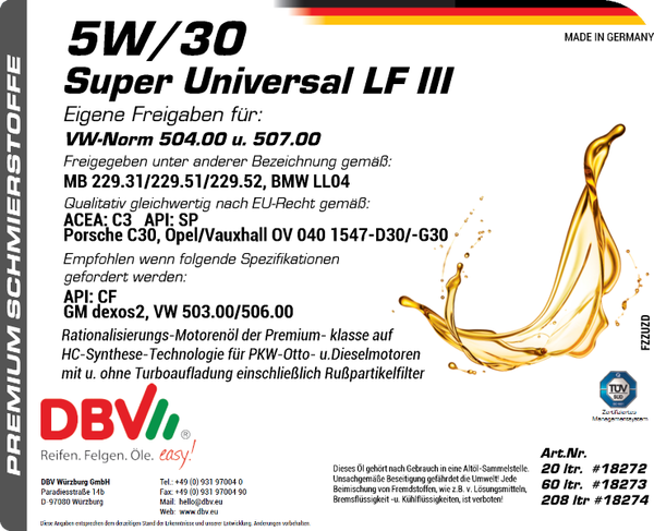5W-30 SUPER-UNIVERSAL LONGLIFE III