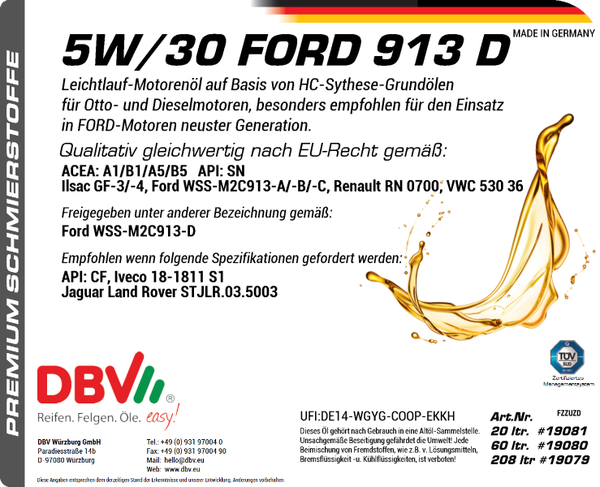 5W-30 (TEILSYNTHETISCH) FÜR FORD 913D