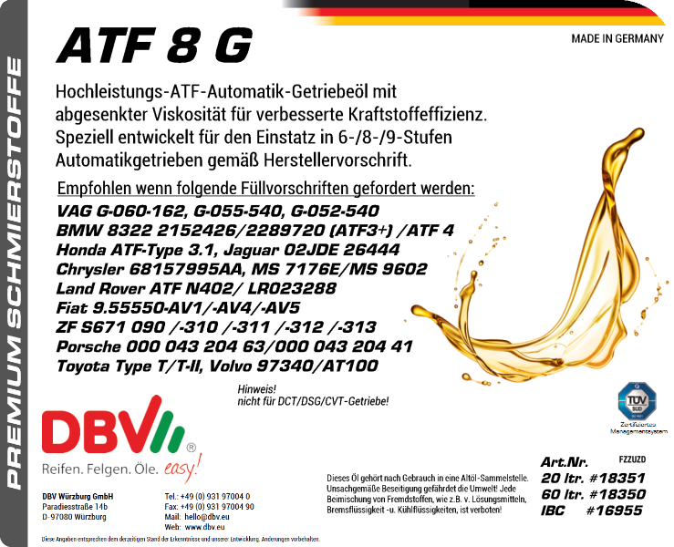 ATF 8G (VAG G-060-162, BMW, UVM.)