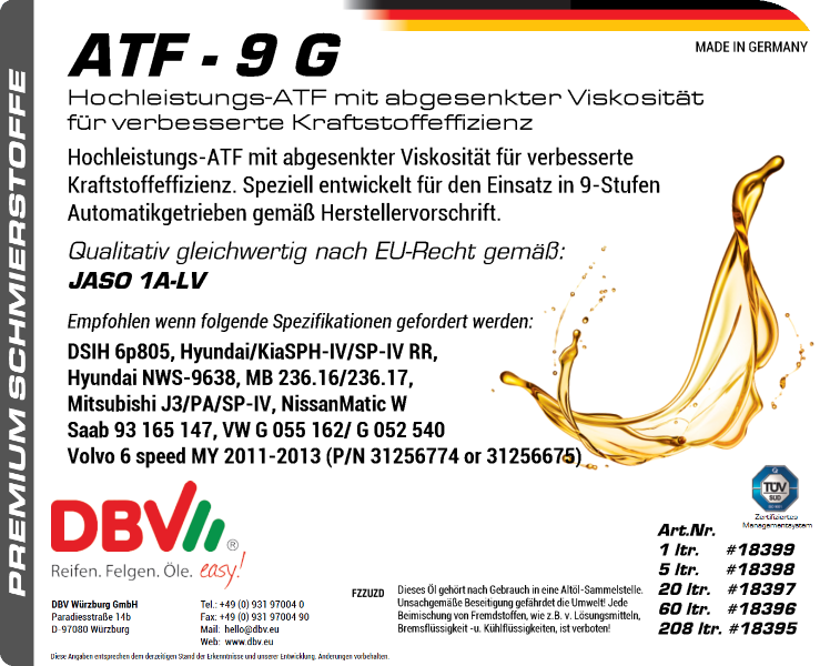 ATF 9G (VW G 055 162/ G 052 540, MB 236.16/236.17)