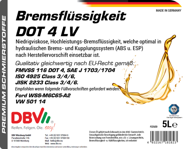BREMSFLÜSSIGKEIT DOT 4 LV