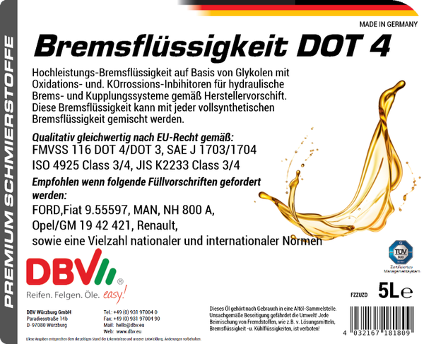 BREMSFLÜSSIGKEIT DOT 4 (VOLLSYNTHETISCH)