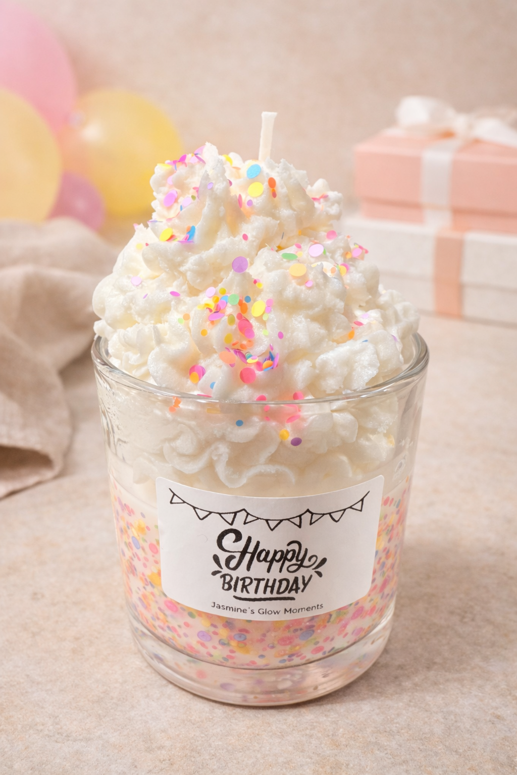 „Happy Birthday“ Konfetti Kerze