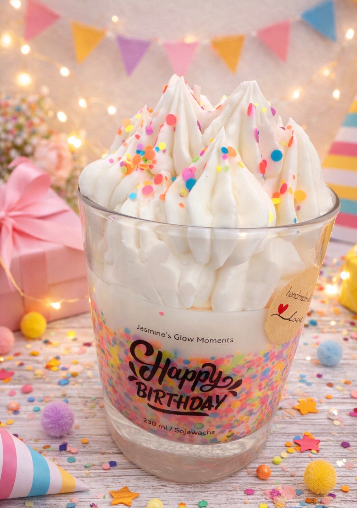 „Happy Birthday“ Konfetti Kerze