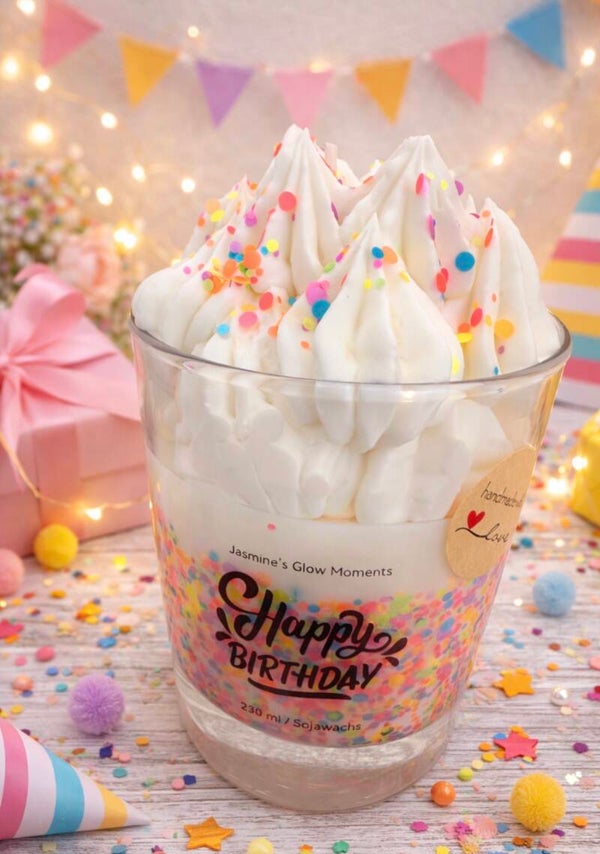„Happy Birthday“ Konfetti Kerze
