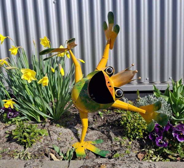 Dansende Kikker, Metaal, Tuinbeeld, Size “M”, Art Bizniz, Geel, BW24146M, 56x30x63cm