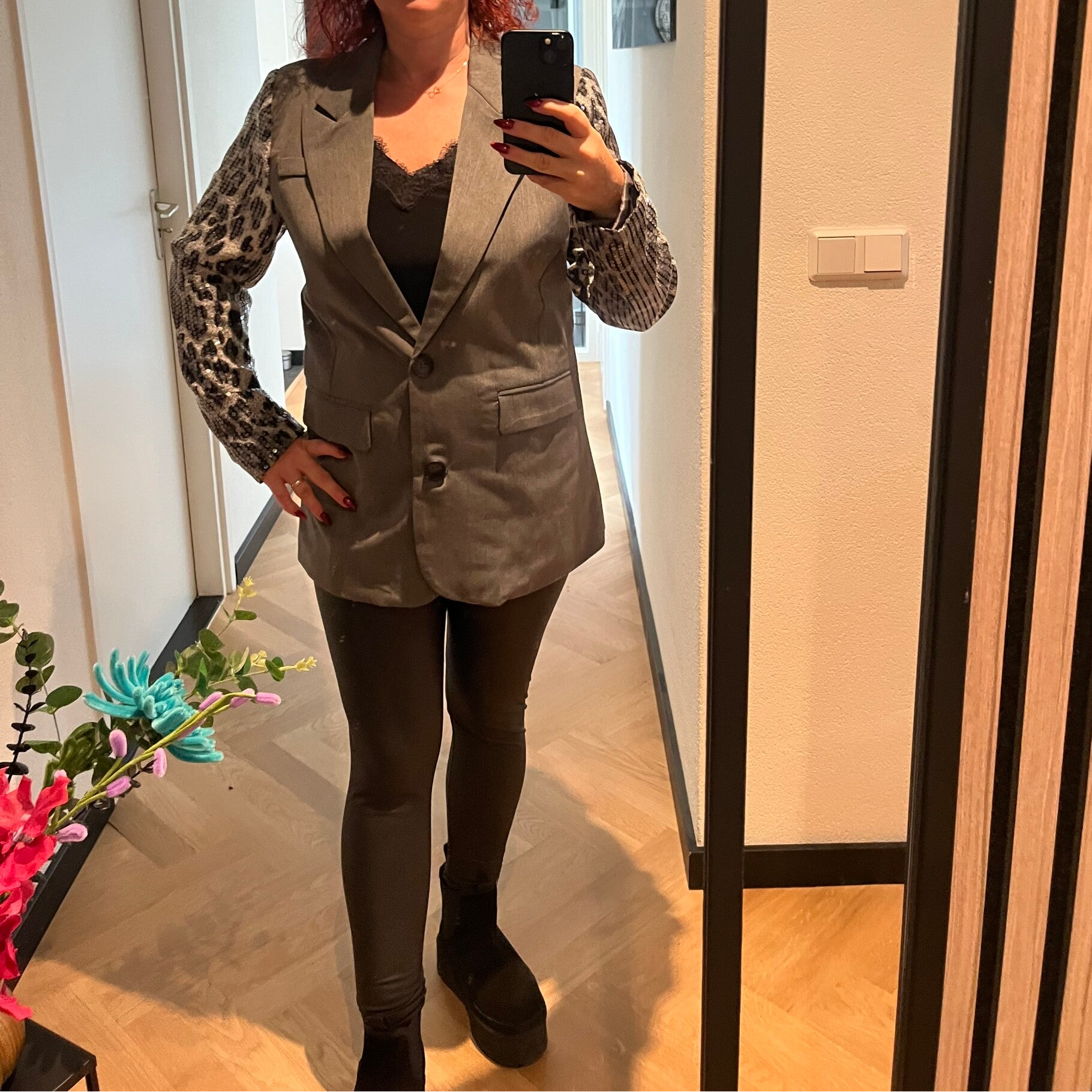 Grijze blazer met panterprint