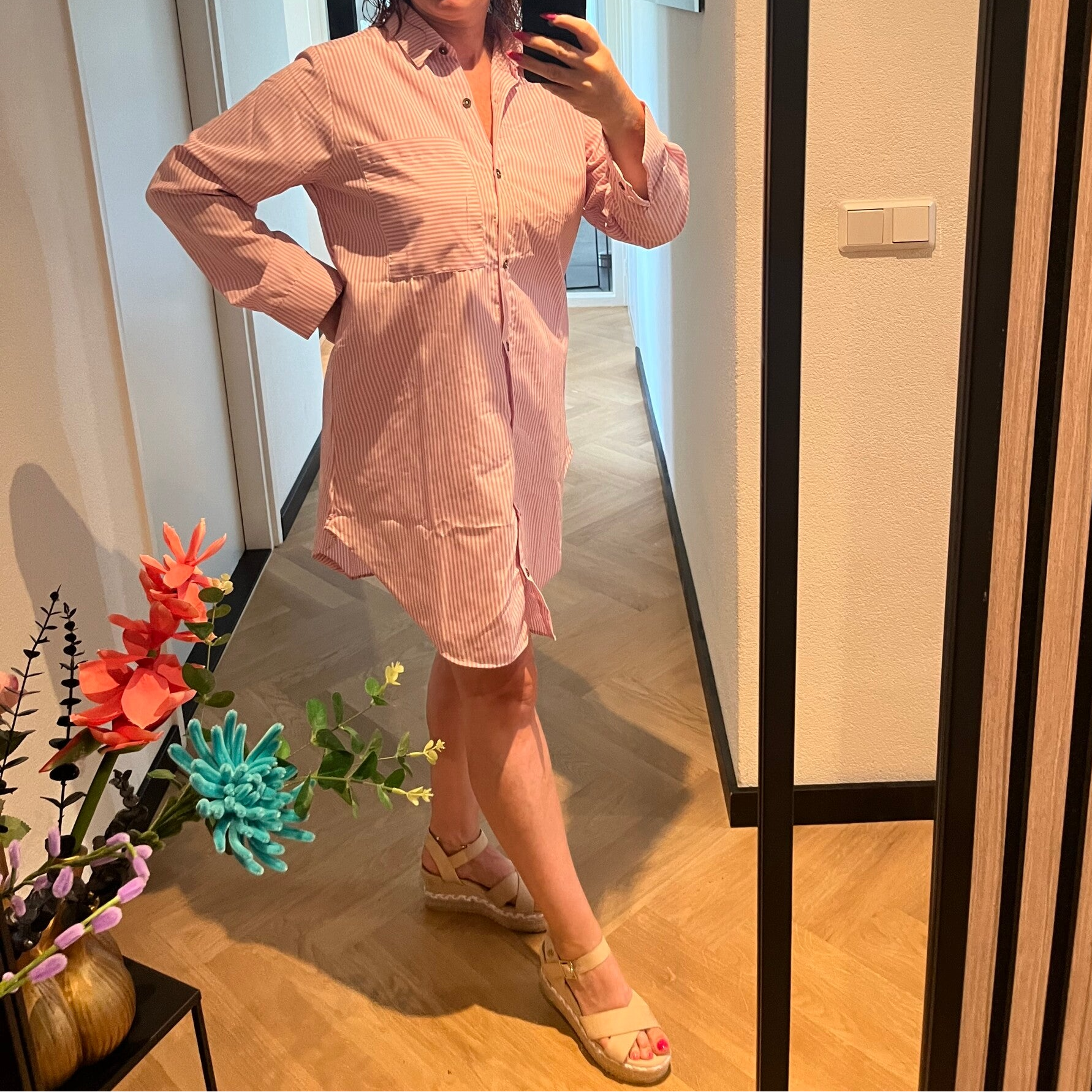 Jurk & Blouse rose met wit gestreept