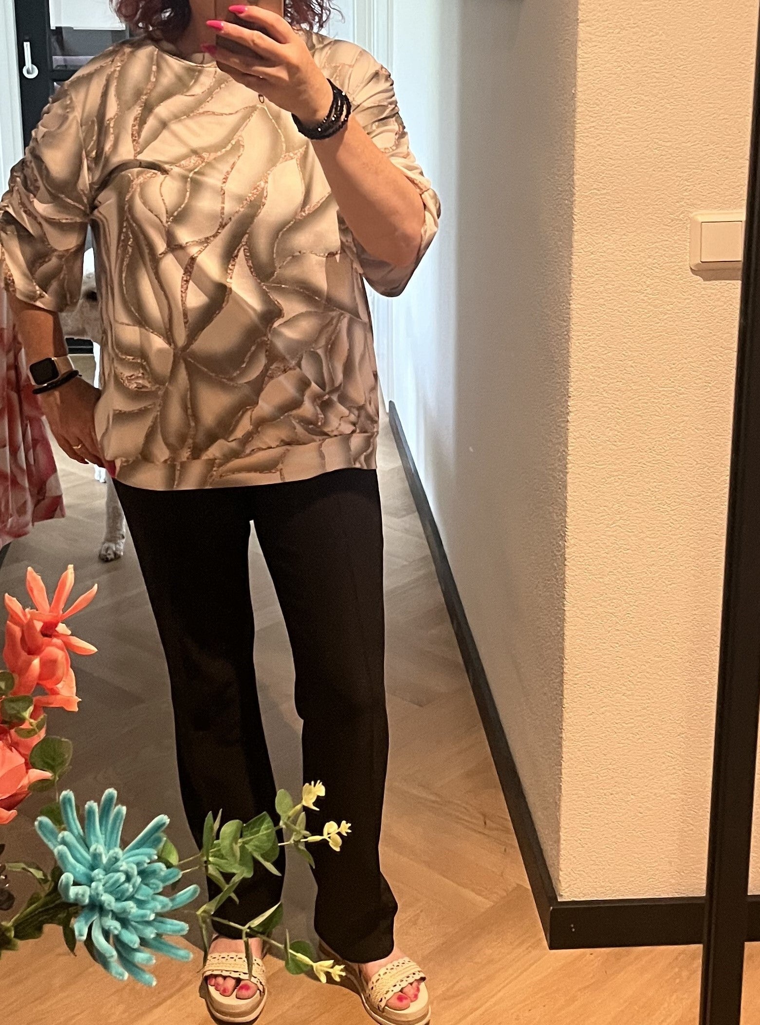 Trui met korte mouw en elastieken band eronder