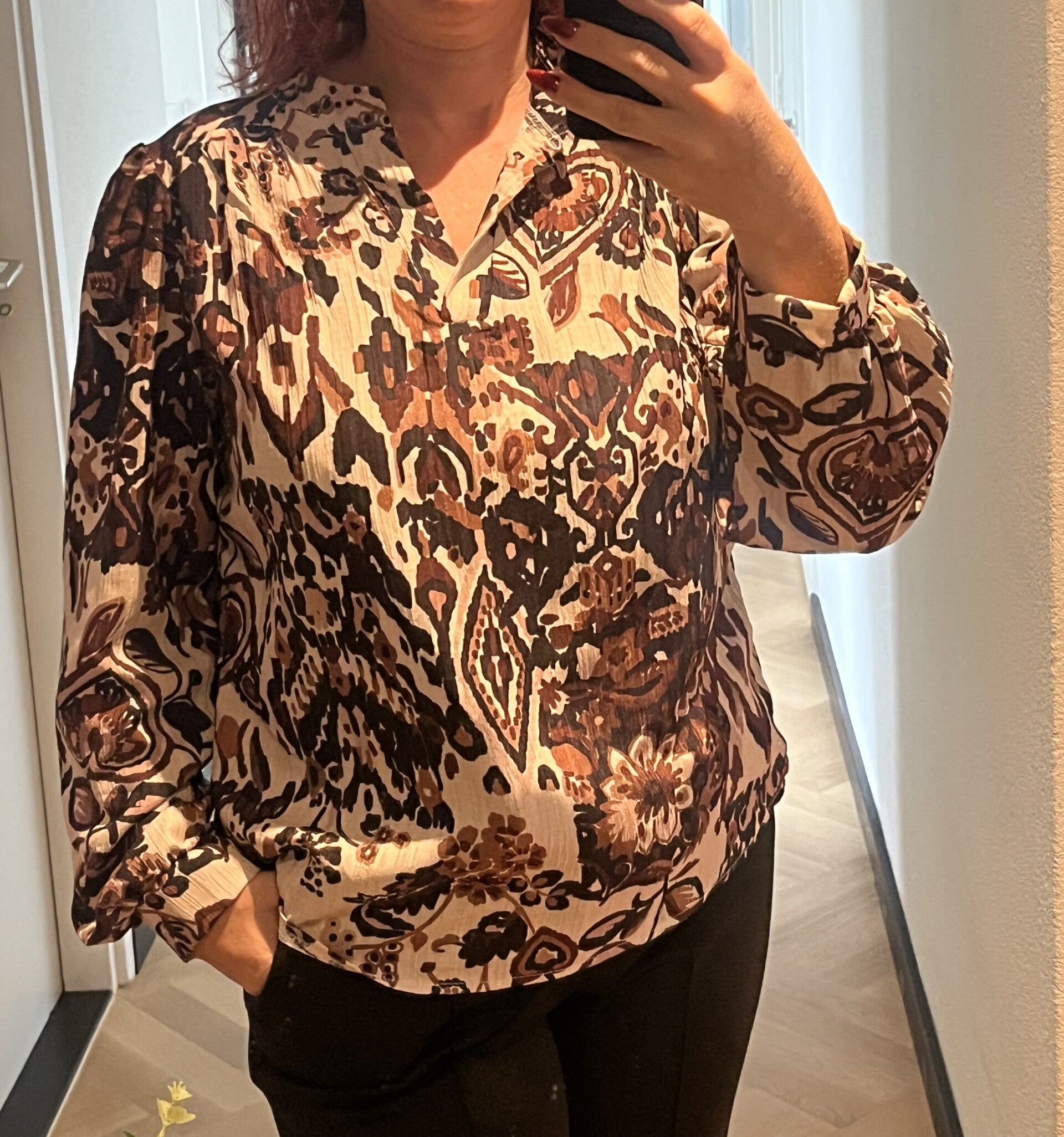 Geprinte blouse bruin