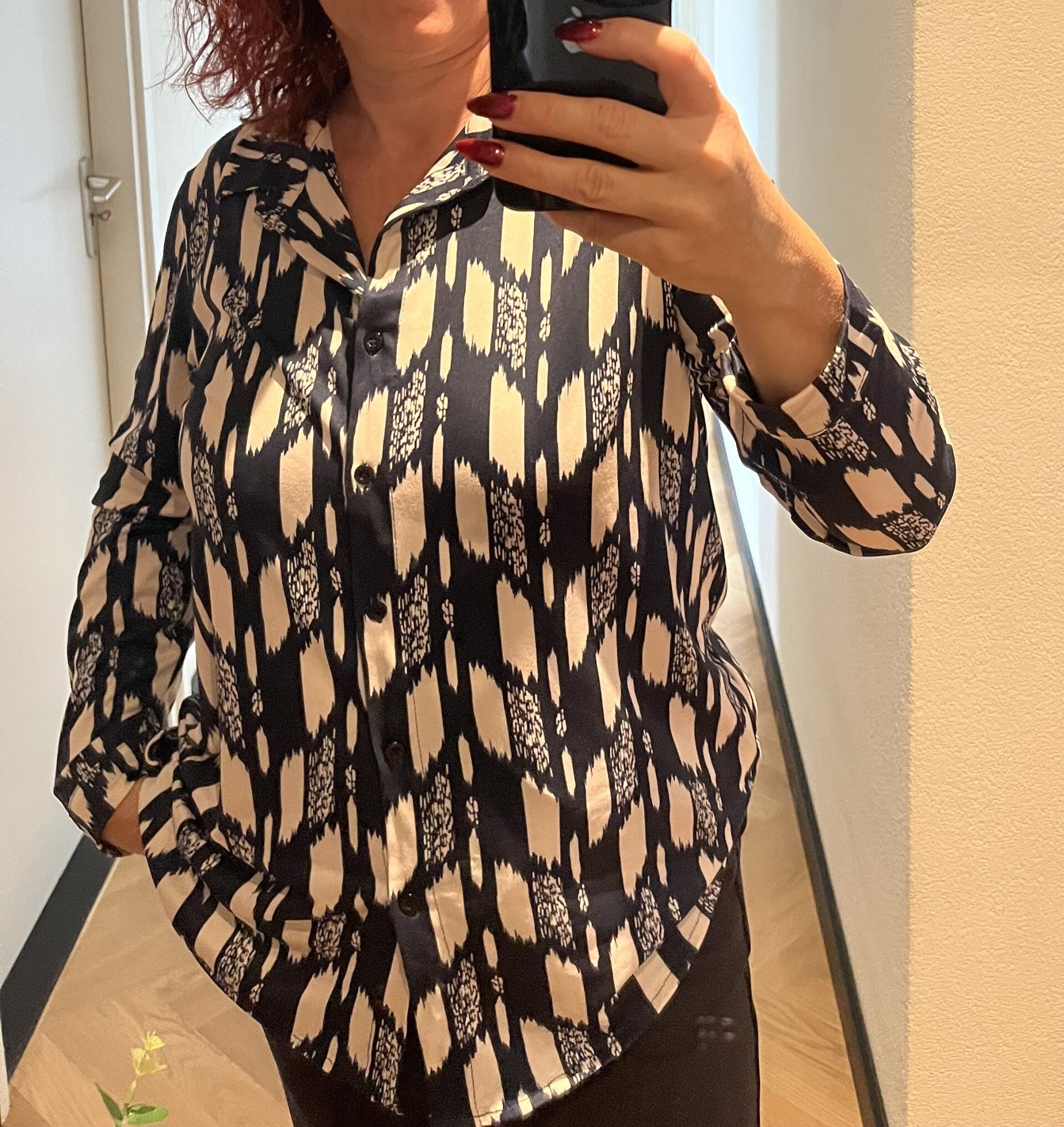 Travel blouse Marine blauw/wit