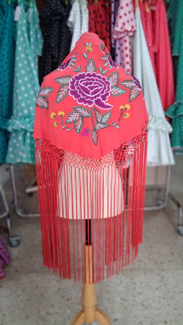 Mantón bordado naranja/buganvilla