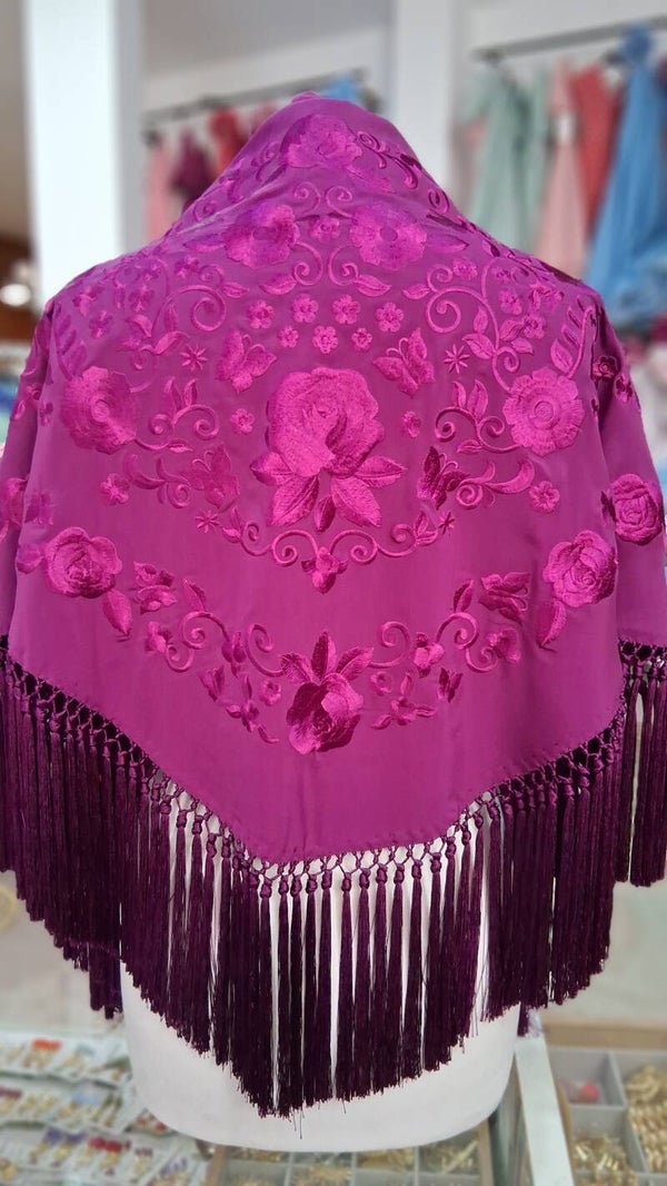 Mantón bordado buganvilla unicolor