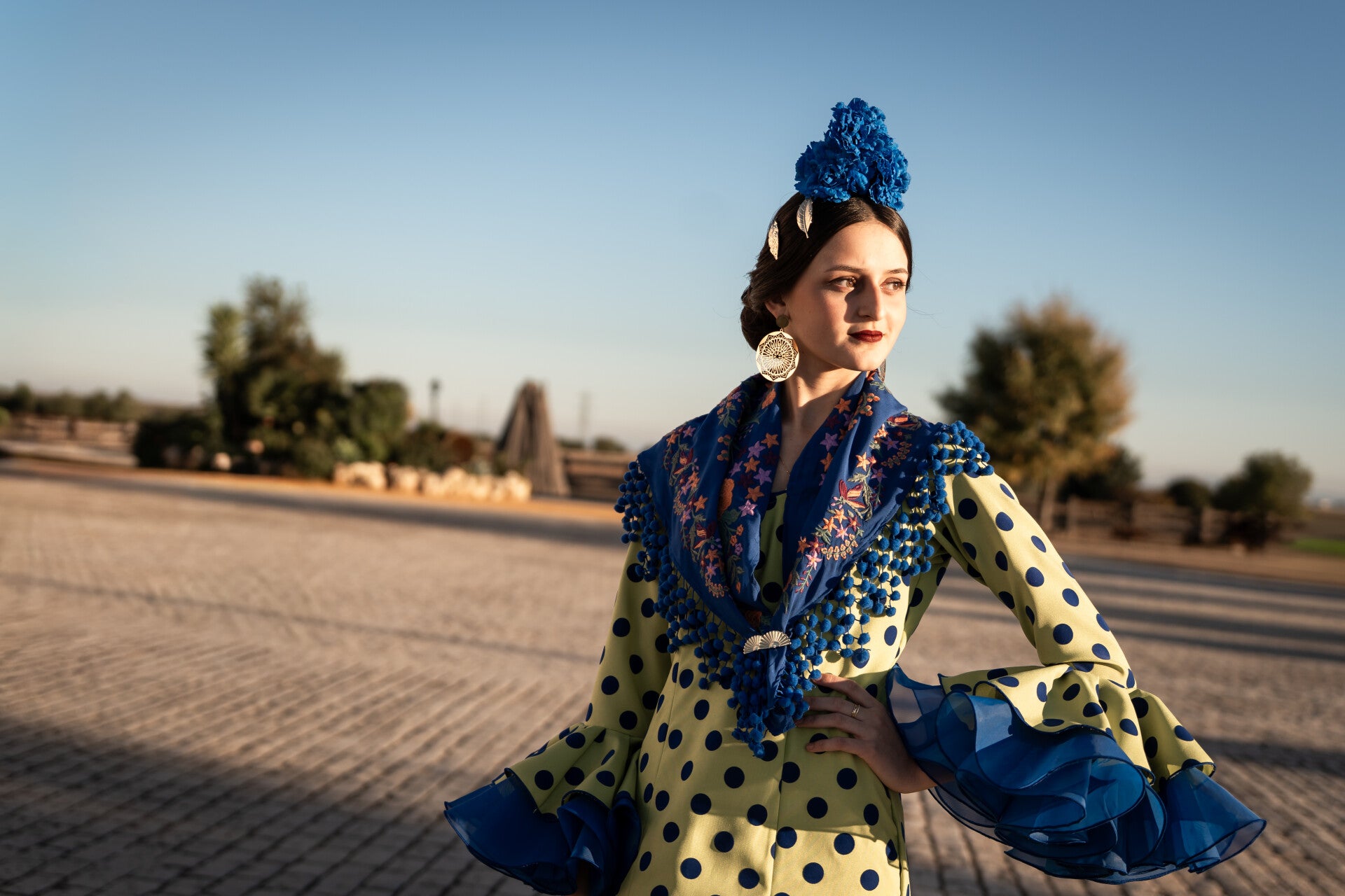 Mantón bordado azul eléctrico
