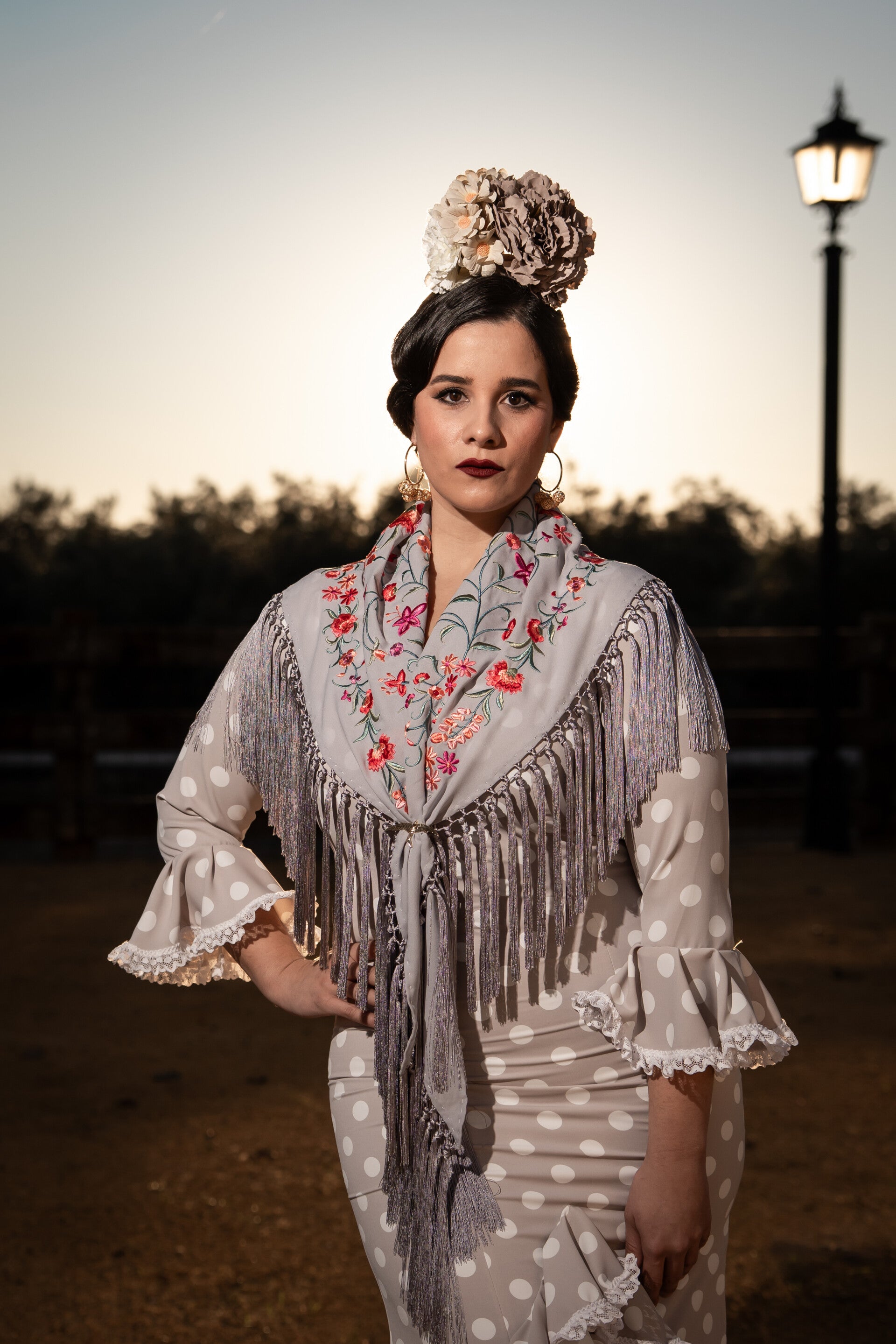 Mantón Bordado gris plata