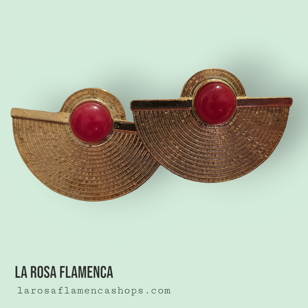 Pendiente abanico con perla Roja