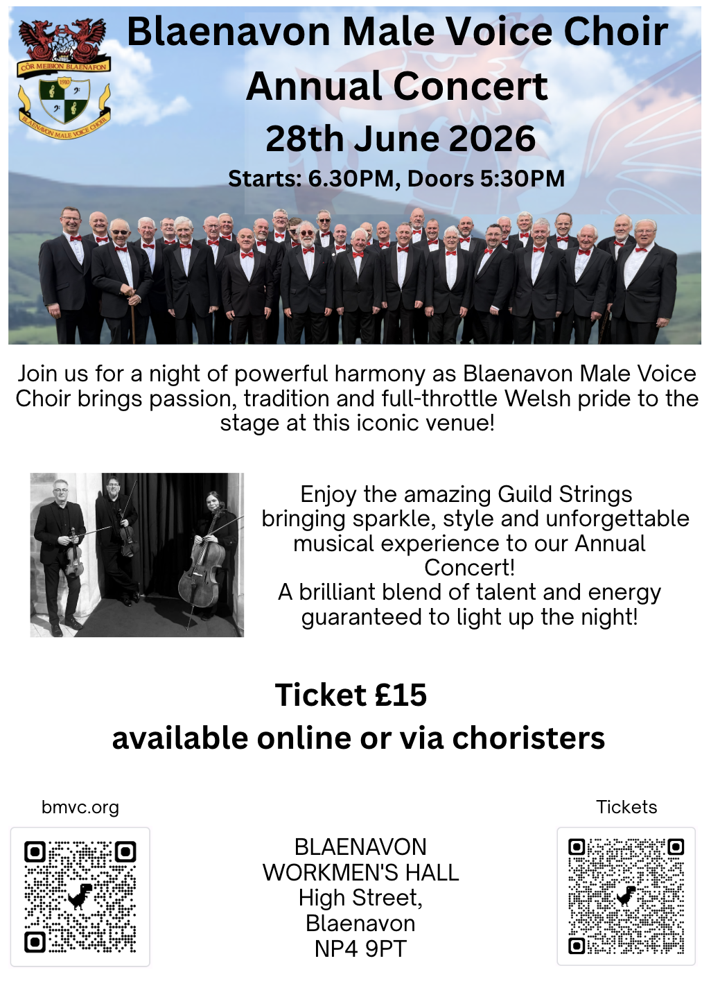 28th June 2026 6.30PM - Annual Concert at Blaenavon Workmen's Hall. 97 High St, Blaenavon, NP4 9PT